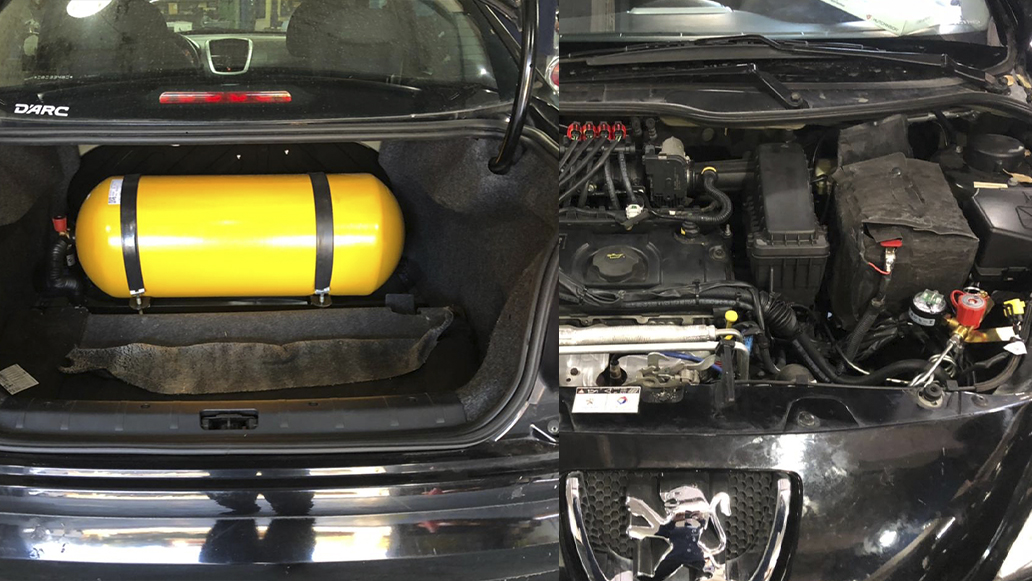   muestra de instalacion de equipo gnc en un peugeot 207 