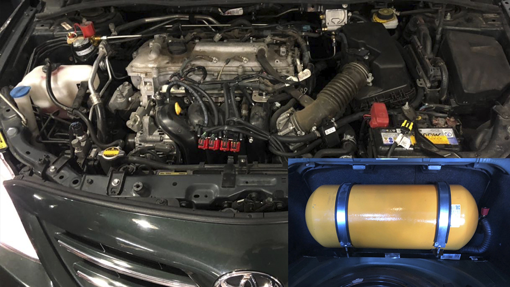   muestra de instalacion de equipo gnc en un toyota corolla 